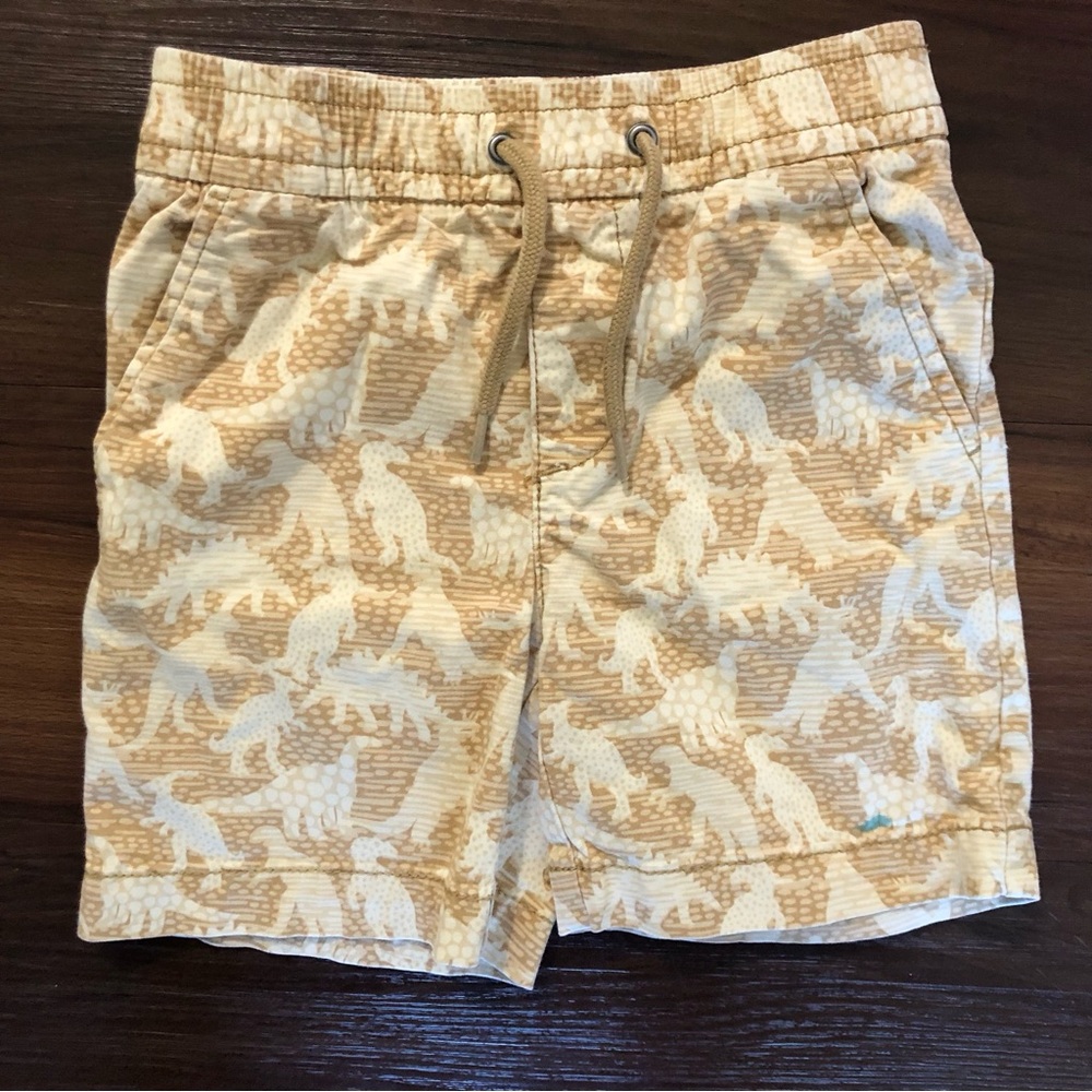 GAP Kid’s Tan & White Dinosaur Print Drawstring Shorts Size 5T
